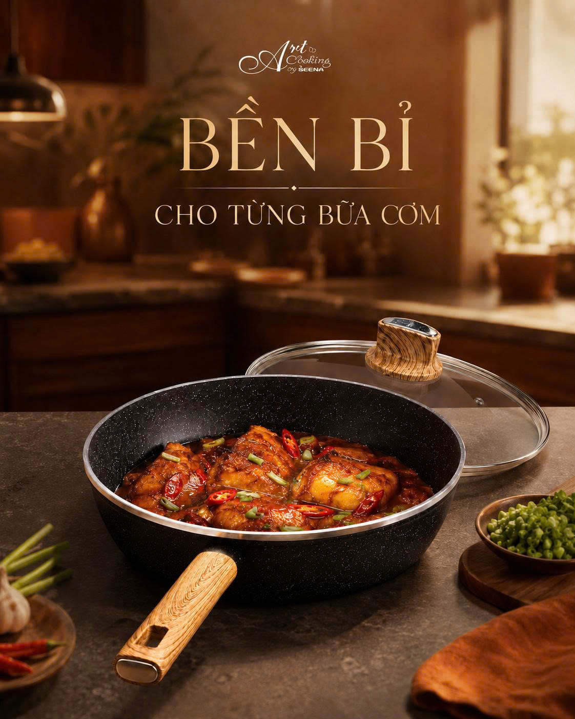 Chảo chống dính sâu lồng Zebra, có nắp kính