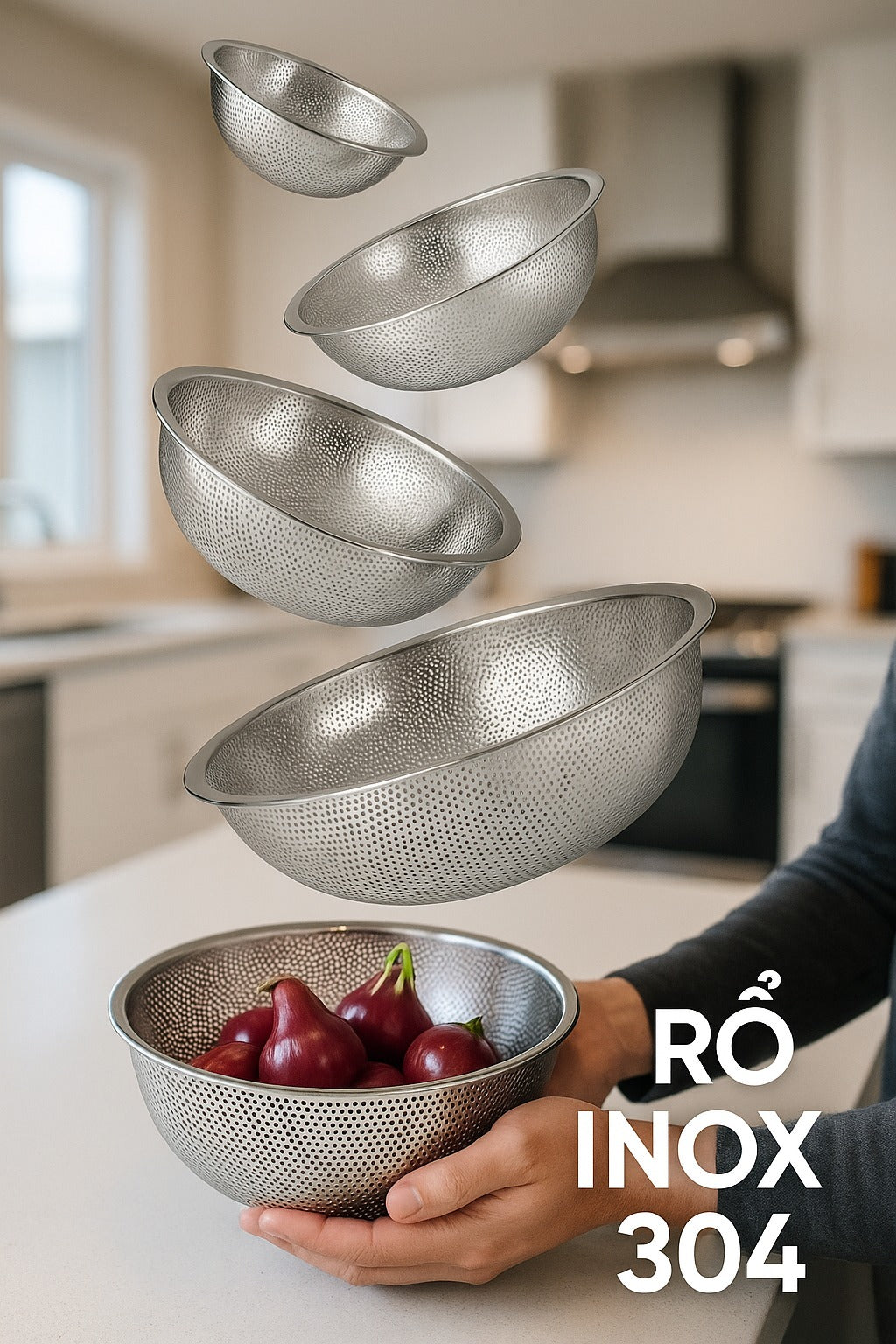 RỔ RÁ INOX 304 NGUYÊN CHẤT - TEM VÀNG DONAPRO - chuẩn xuất Đức