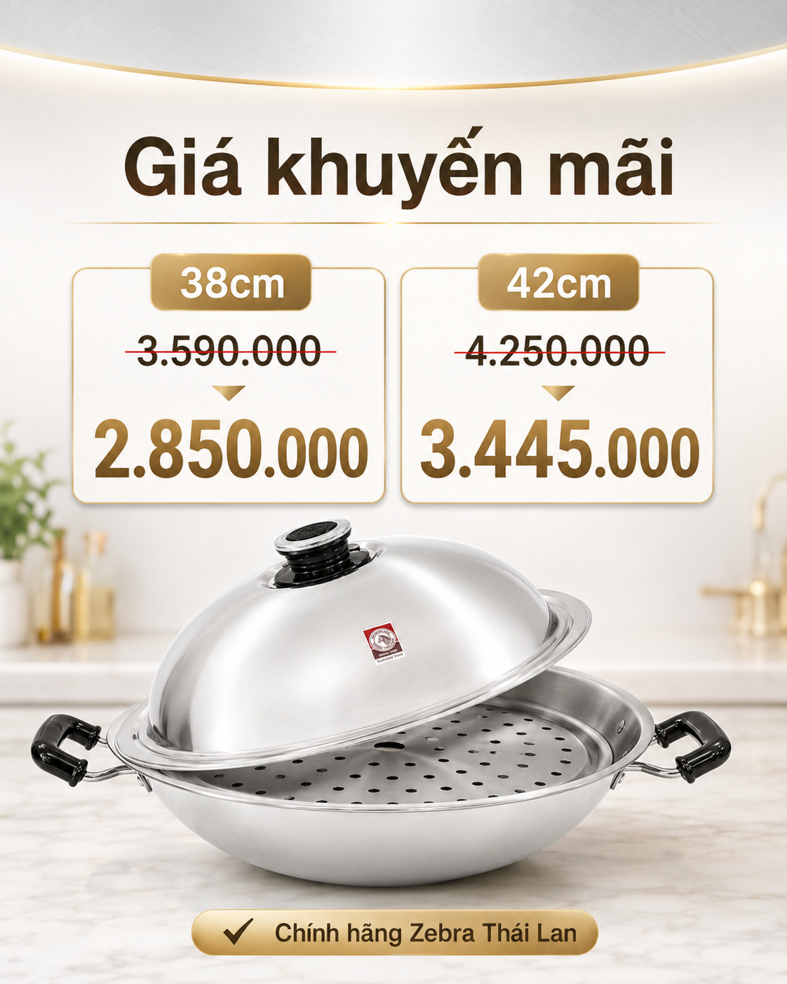 CHẢO HẤP 2 QUAI ZEBRA THÁI LAN - 5 LỚP NGUYÊN KHỐI