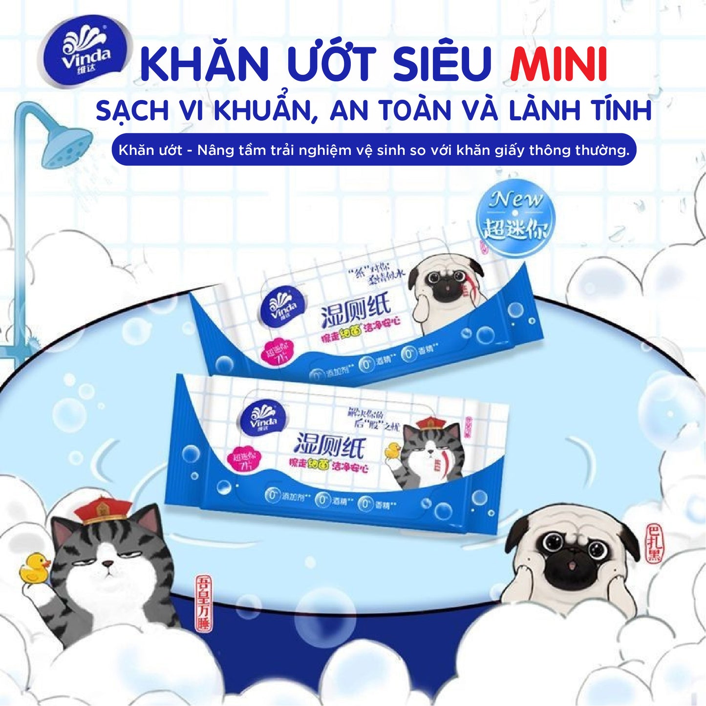 Khăn ướt siêu mini VINDA - Túi 8 gói mini bỏ túi tiện dụng