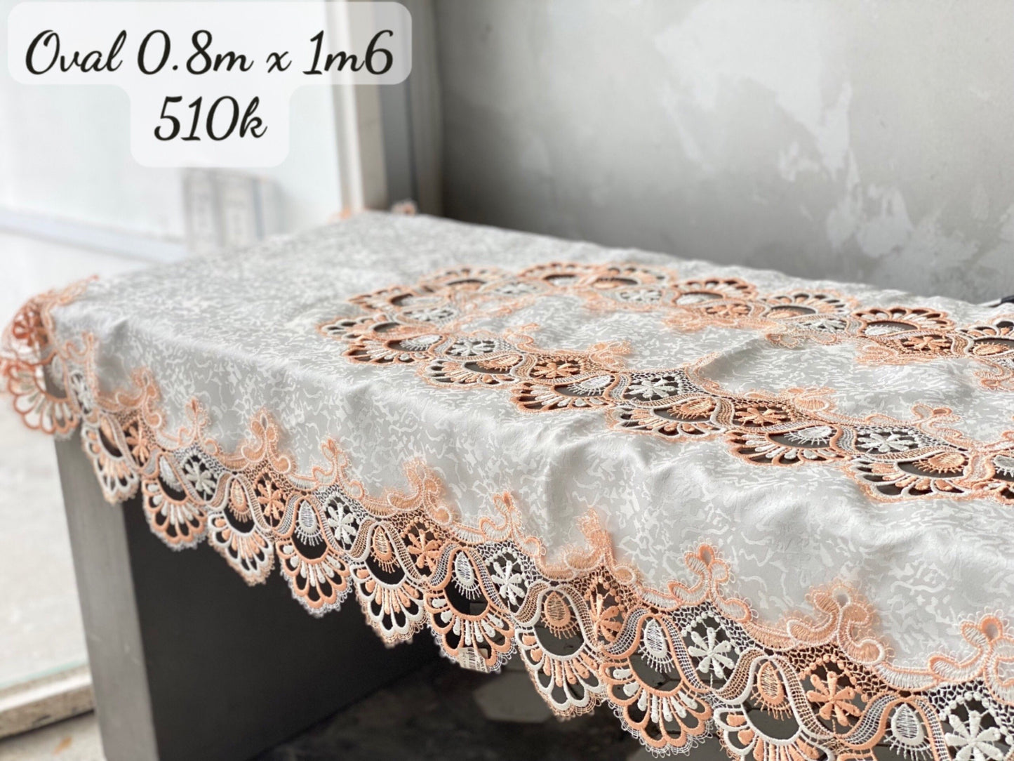 Khăn trải bàn vải gấm phối ren hình oval - ovan - Decor