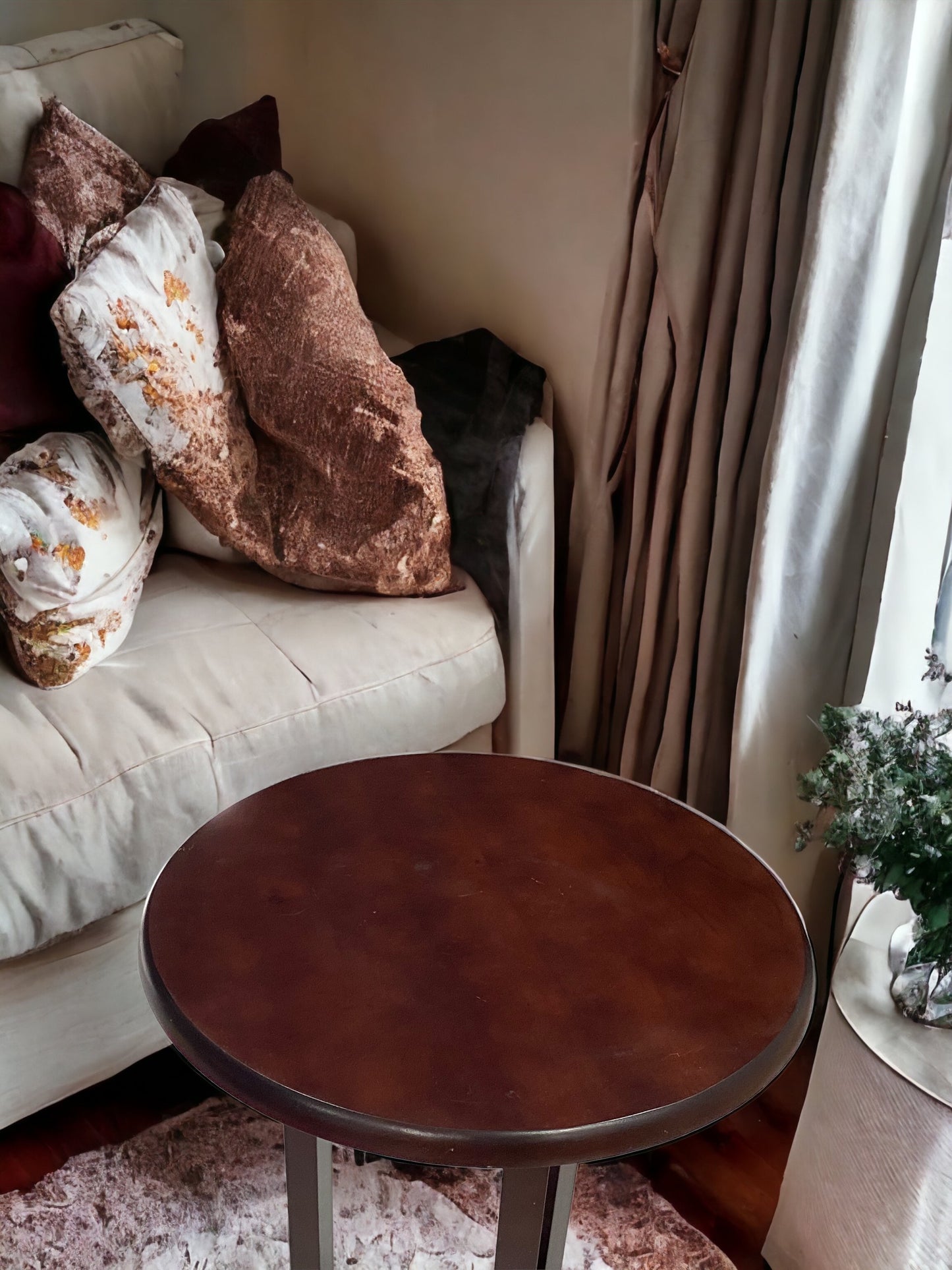 Bàn điện thoại tròn 3 chân vuông, Nâu | Gỗ Đức Thành - Kệ góc decor - ltx