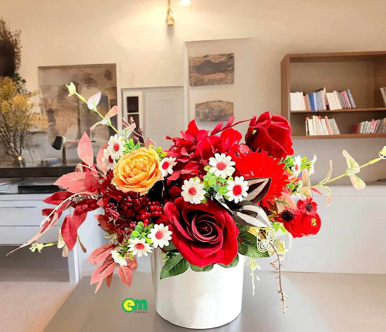 HOA LỤA NGHỆ THUẬT - HOA HỒNG NHUNG ĐỎ