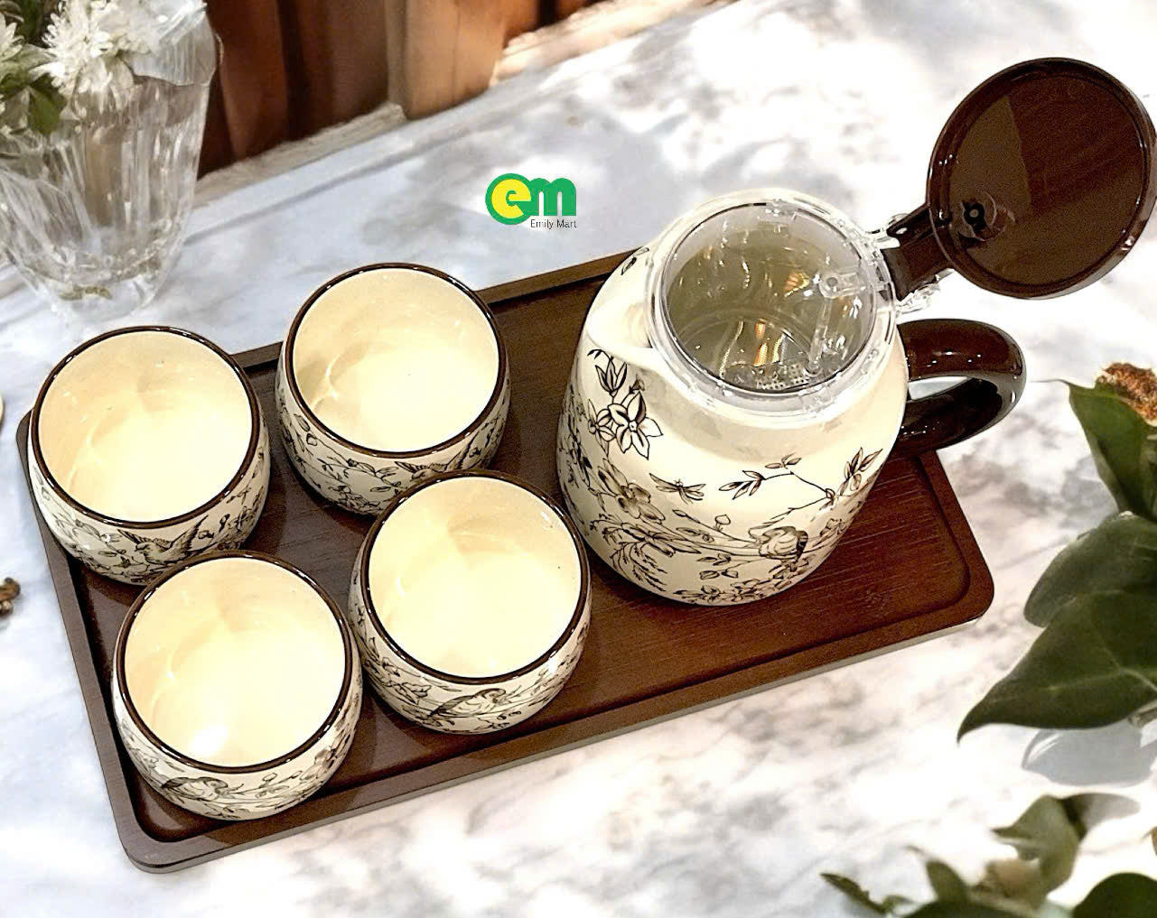 Bộ ấm trà hoa sang trọng - decor