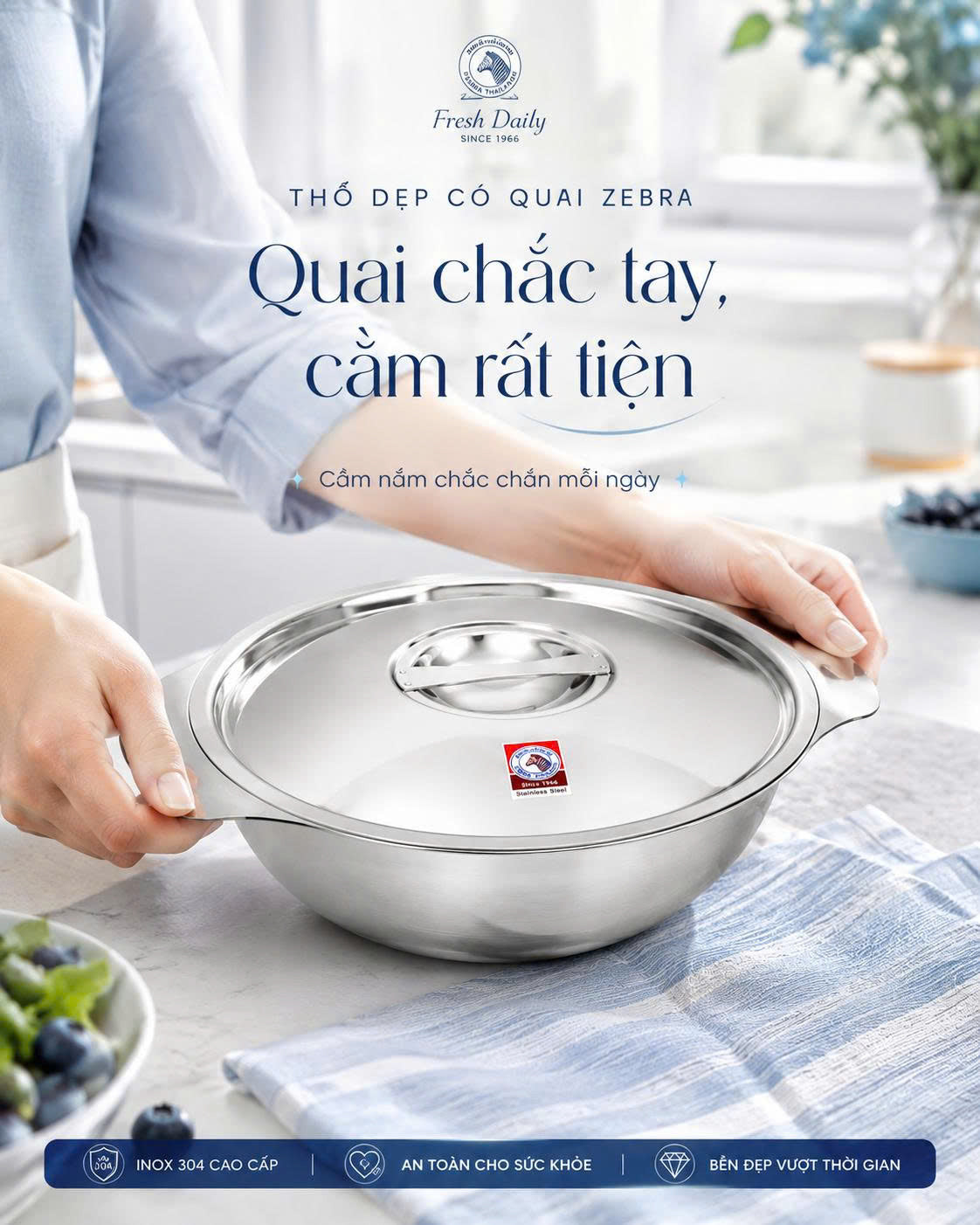 Thố dẹp 2 quai tai gấu - Zebra Thái Lan