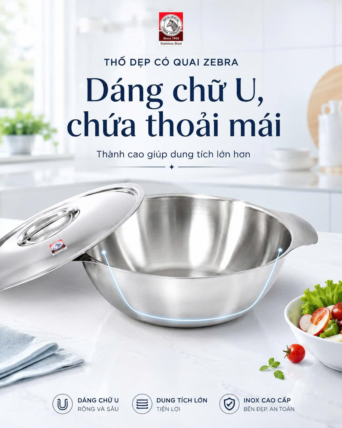 Thố dẹp 2 quai tai gấu - Zebra Thái Lan