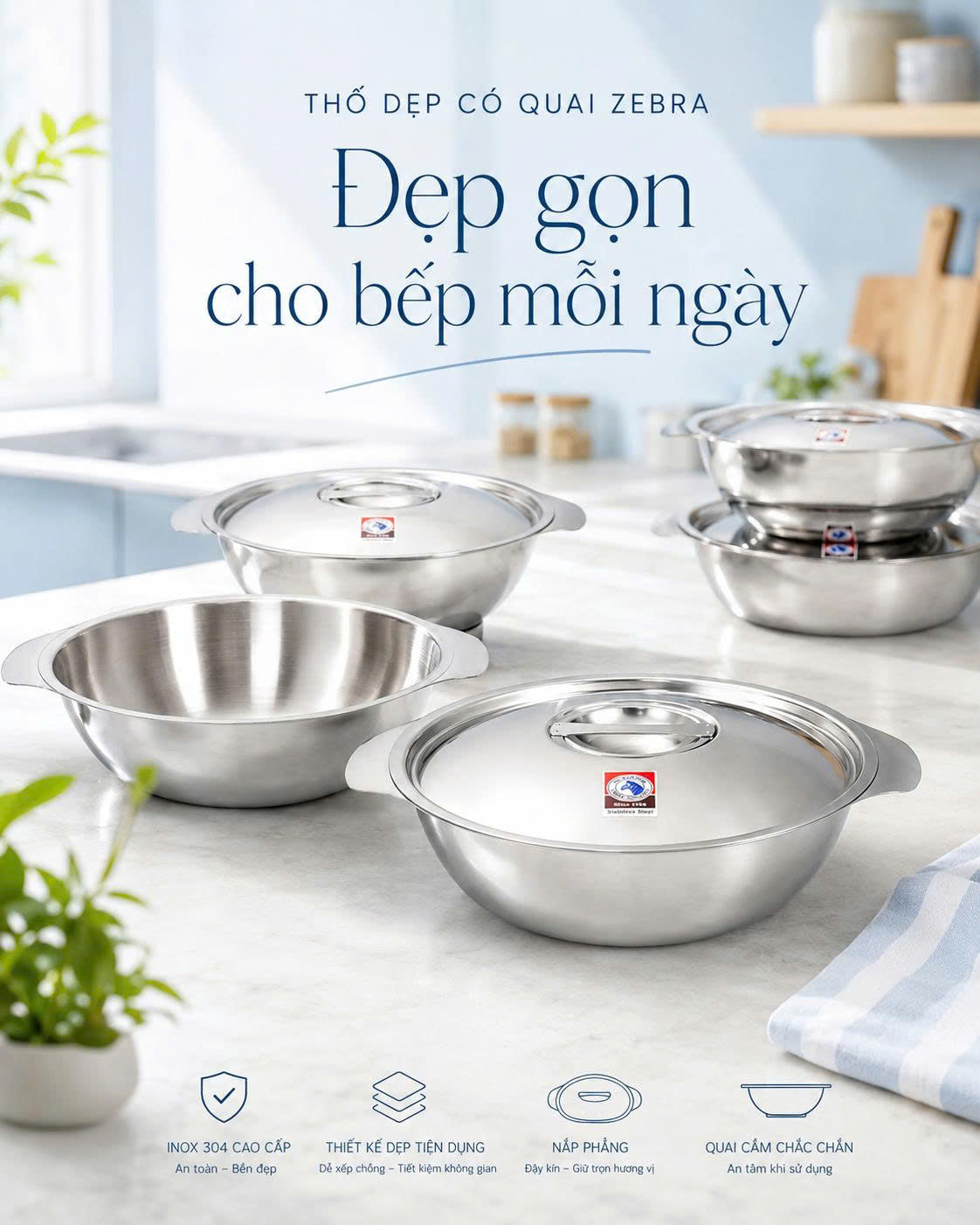 Thố dẹp 2 quai tai gấu - Zebra Thái Lan