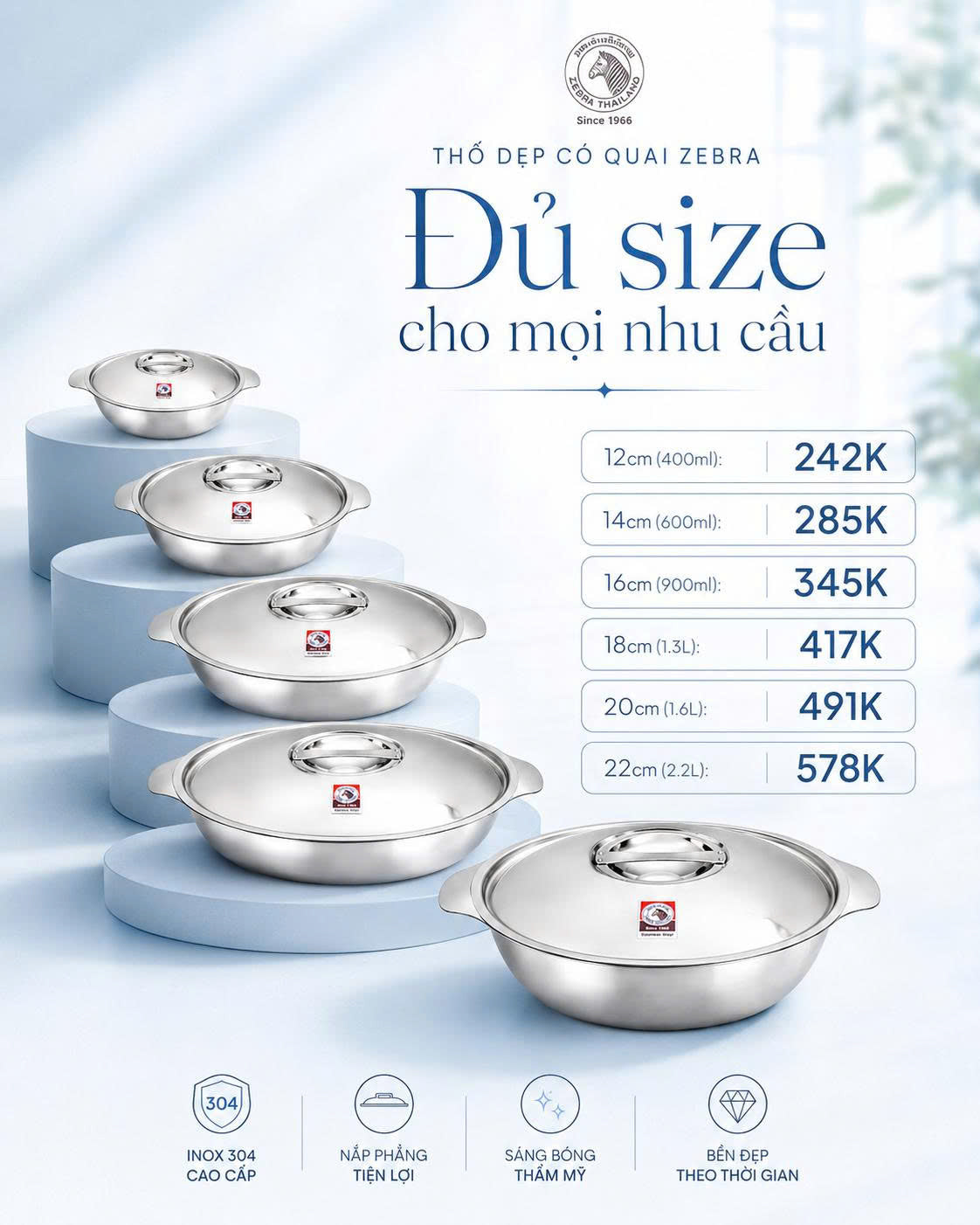 Thố dẹp 2 quai tai gấu - Zebra Thái Lan
