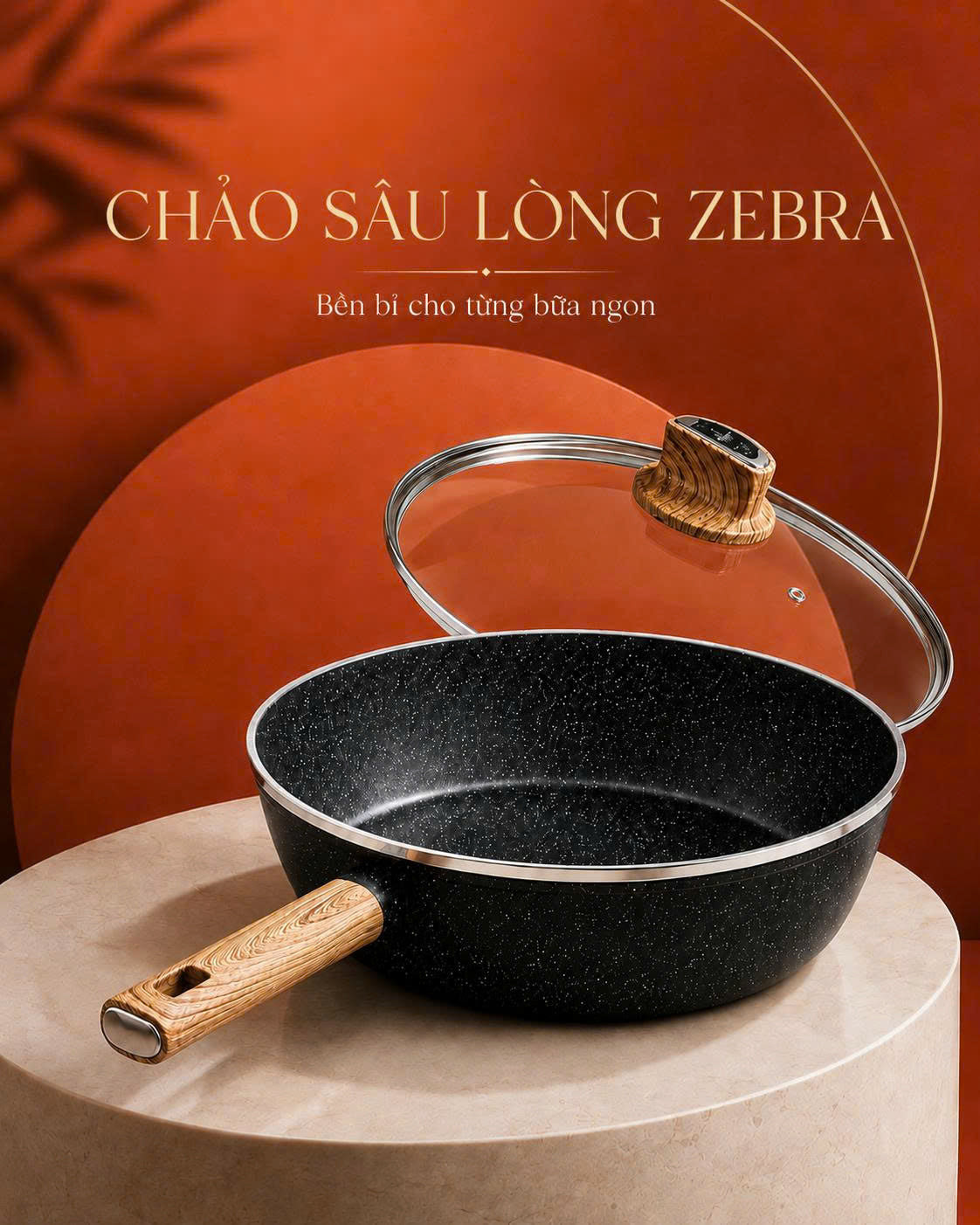 Chảo chống dính sâu lồng Zebra, có nắp kính