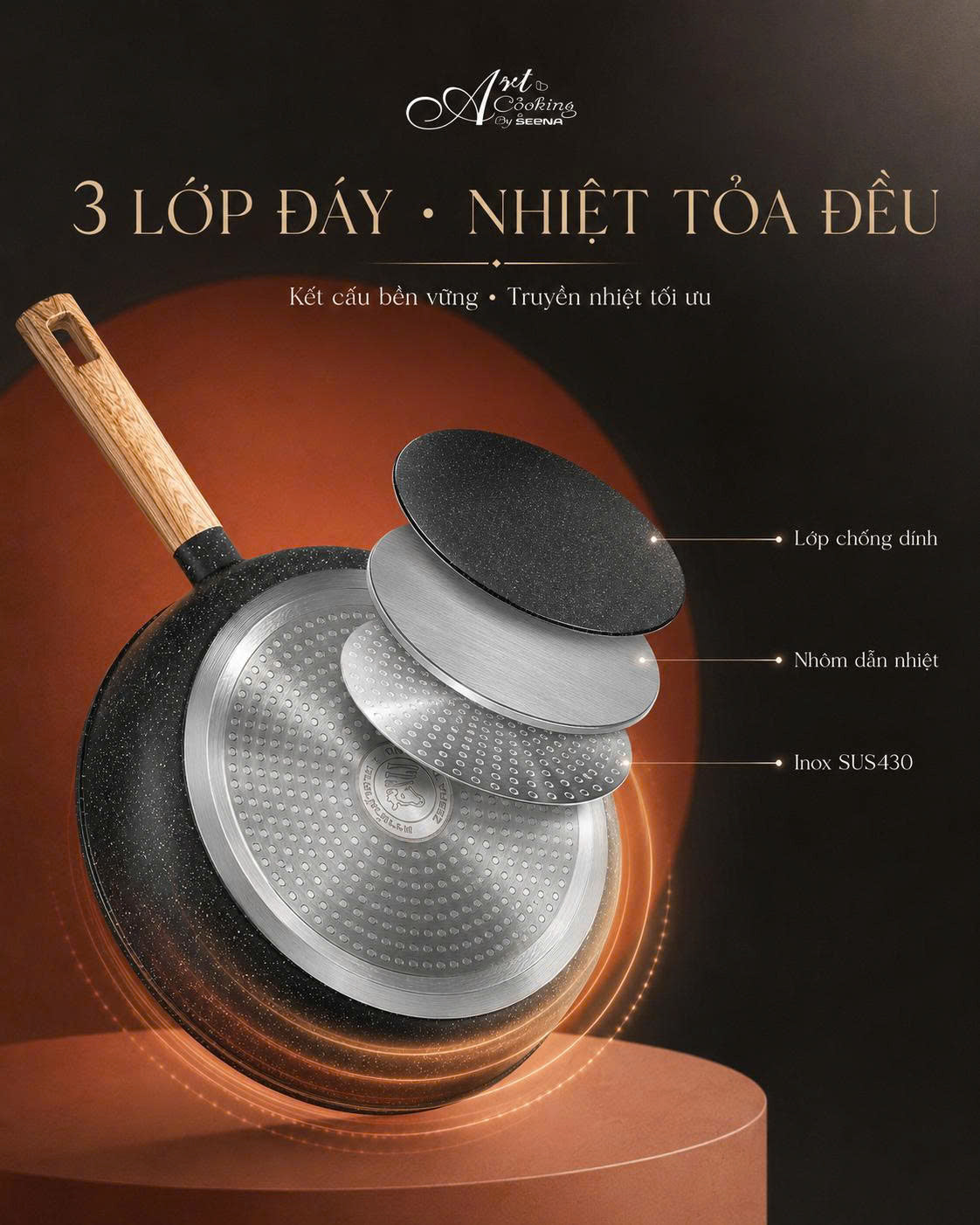 Chảo chống dính sâu lồng Zebra, có nắp kính