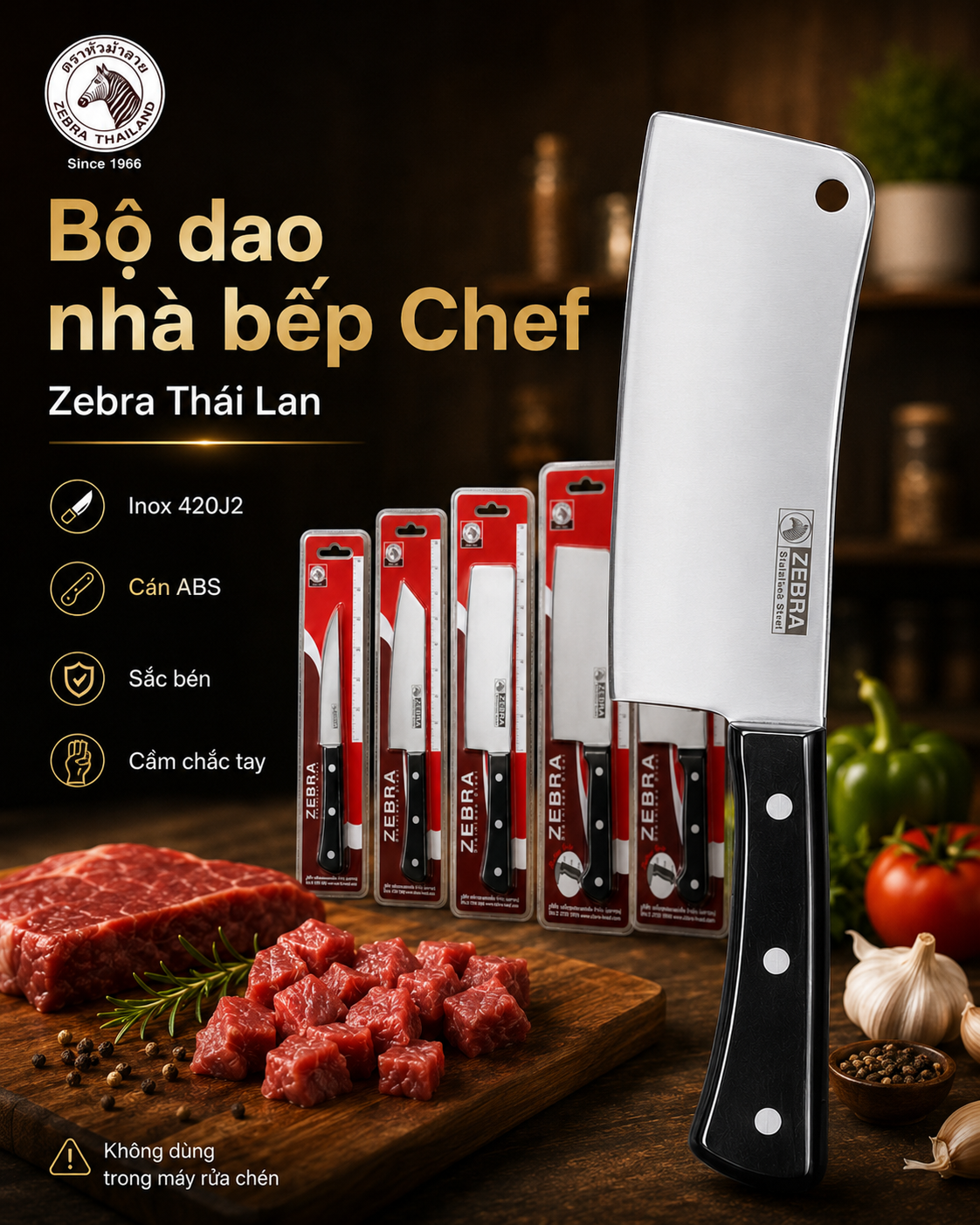 BỘ DAO ZEBRA THÁI LAN - CÁN NHỰA