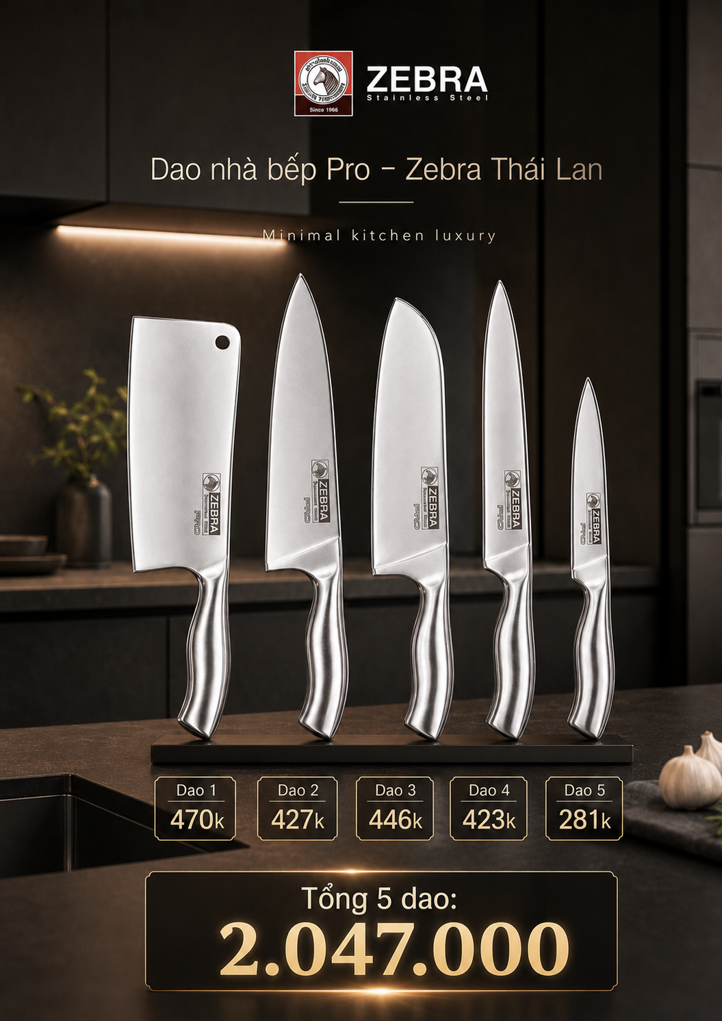 Bộ dao nhà bếp bất bại - Pro II  - Zebra Thái Lan - ltx