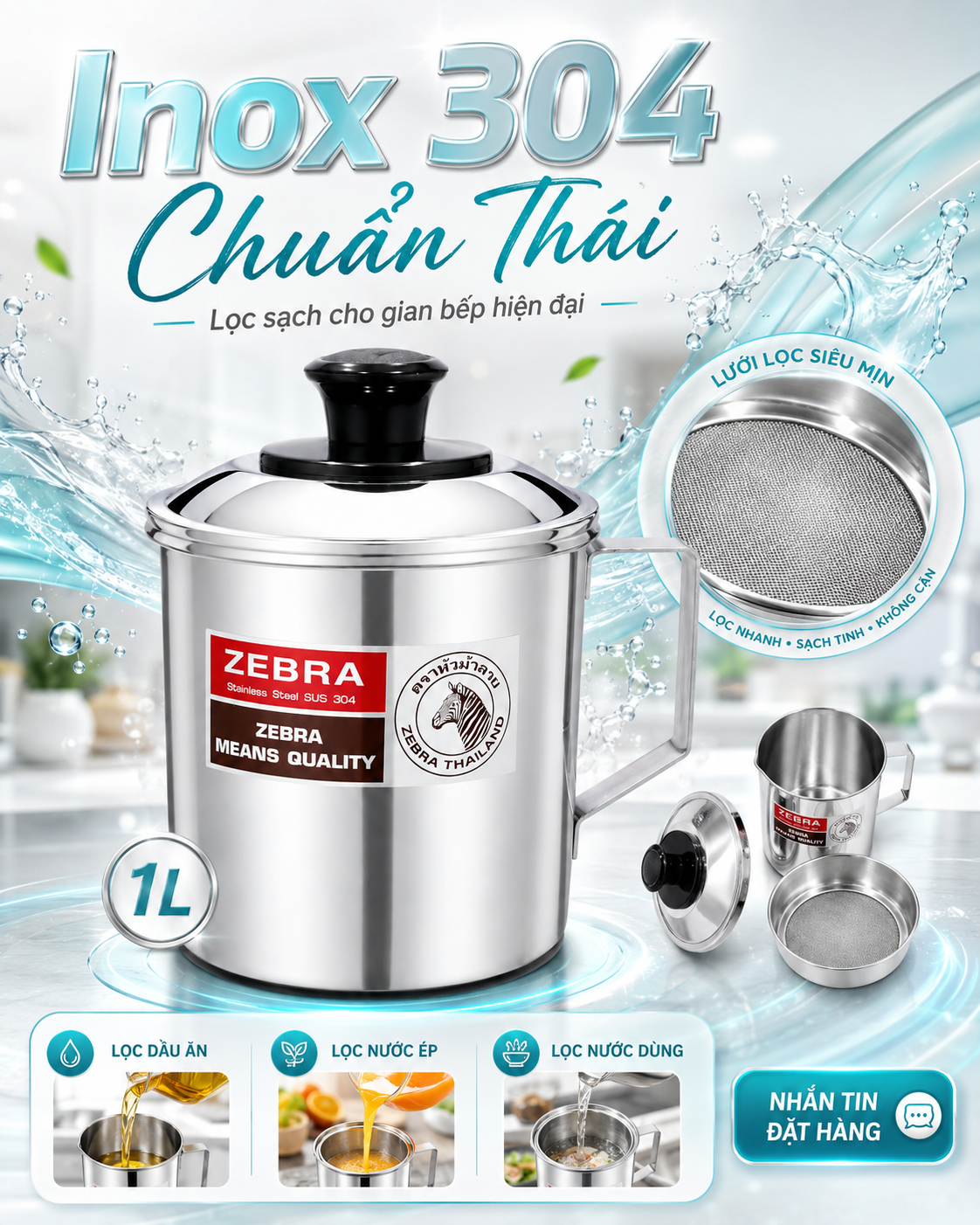 Ca lọc dầu inox 304 - Zebra Thailand