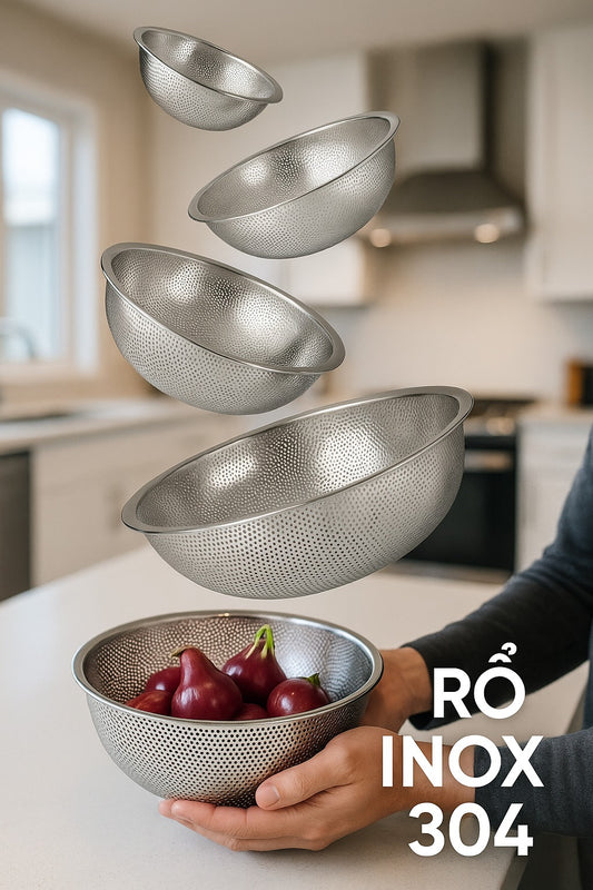 RỔ RÁ INOX 304 NGUYÊN CHẤT - TEM VÀNG DONAPRO - chuẩn xuất Đức