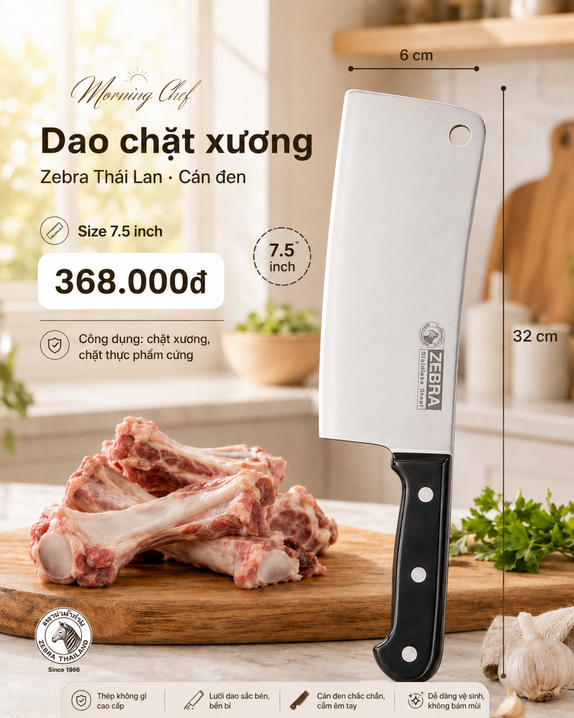 BỘ DAO ZEBRA THÁI LAN - CÁN NHỰA