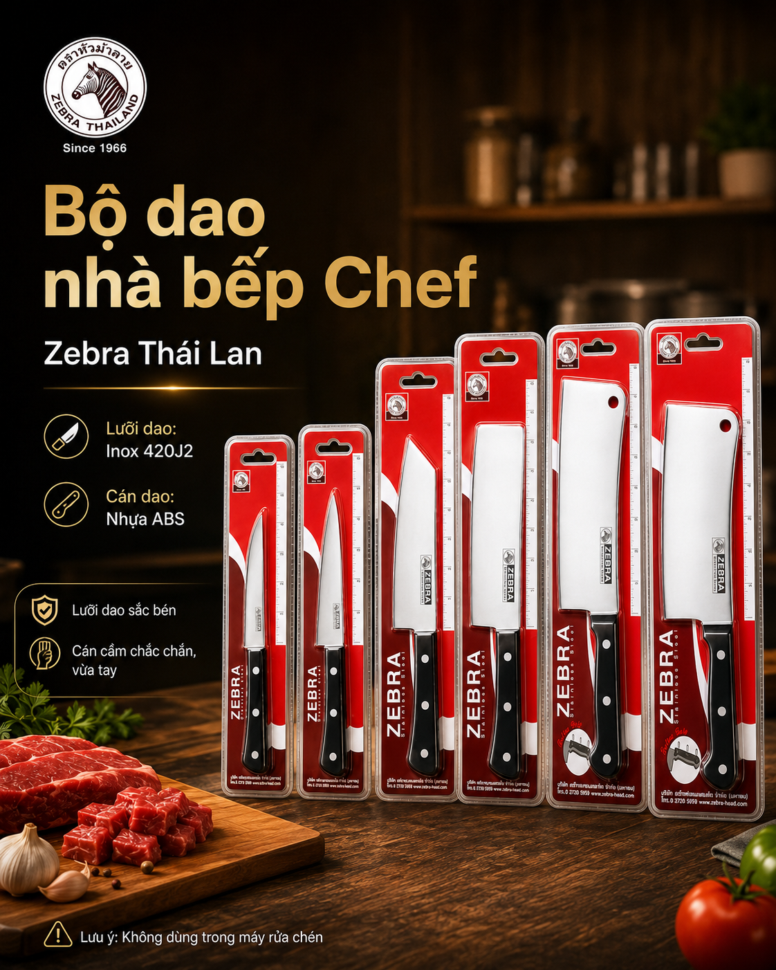 BỘ DAO ZEBRA THÁI LAN - CÁN NHỰA