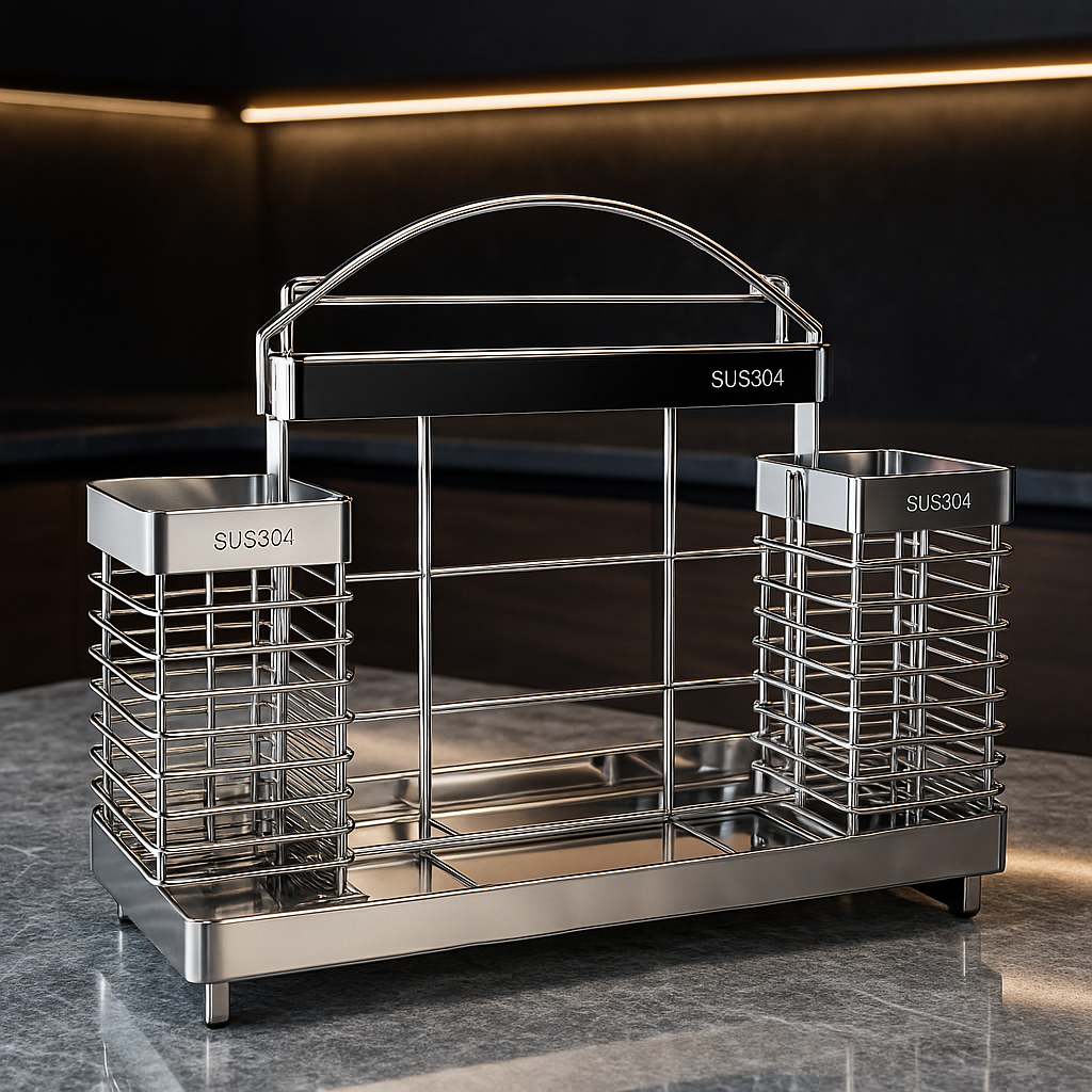 KỆ DẮT DAO THỚT - CÓ KHAY HỨNG INOX 304