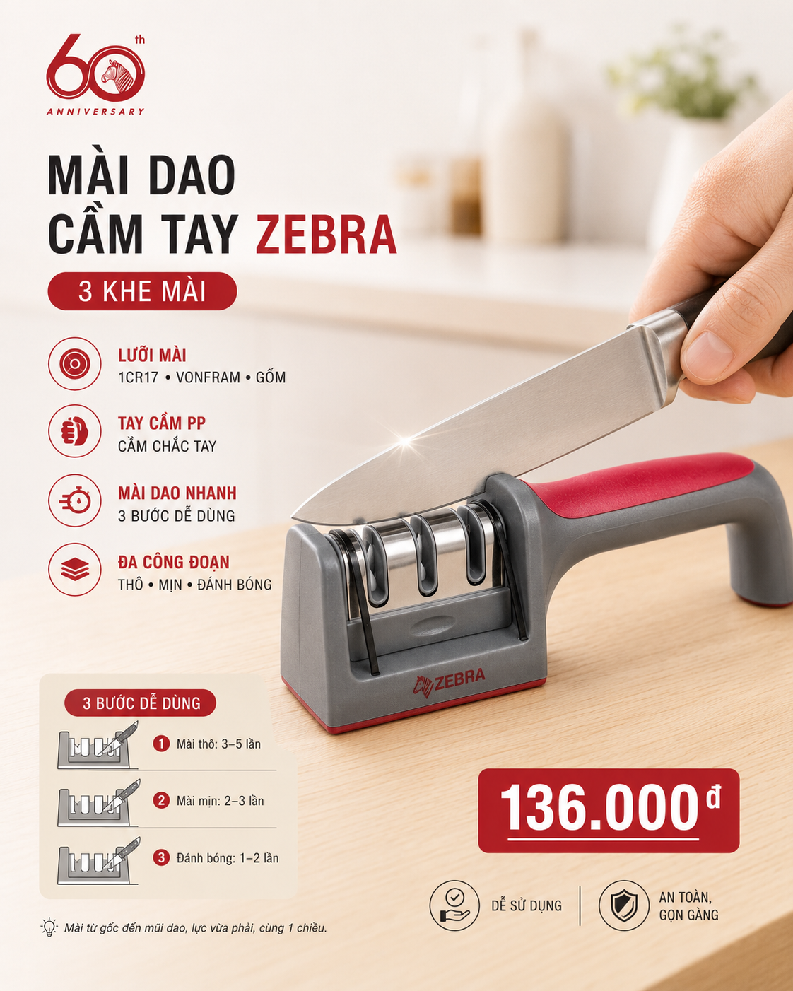 MÀI DAO CẦM TAY ZEBRA THÁI LAN