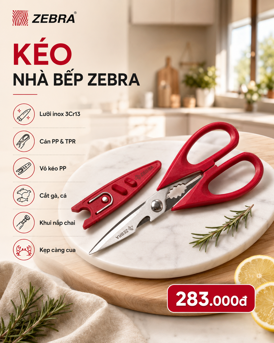 KÉO NHÀ BẾP ĐA NĂNG - ZEBRA THÁI LAN