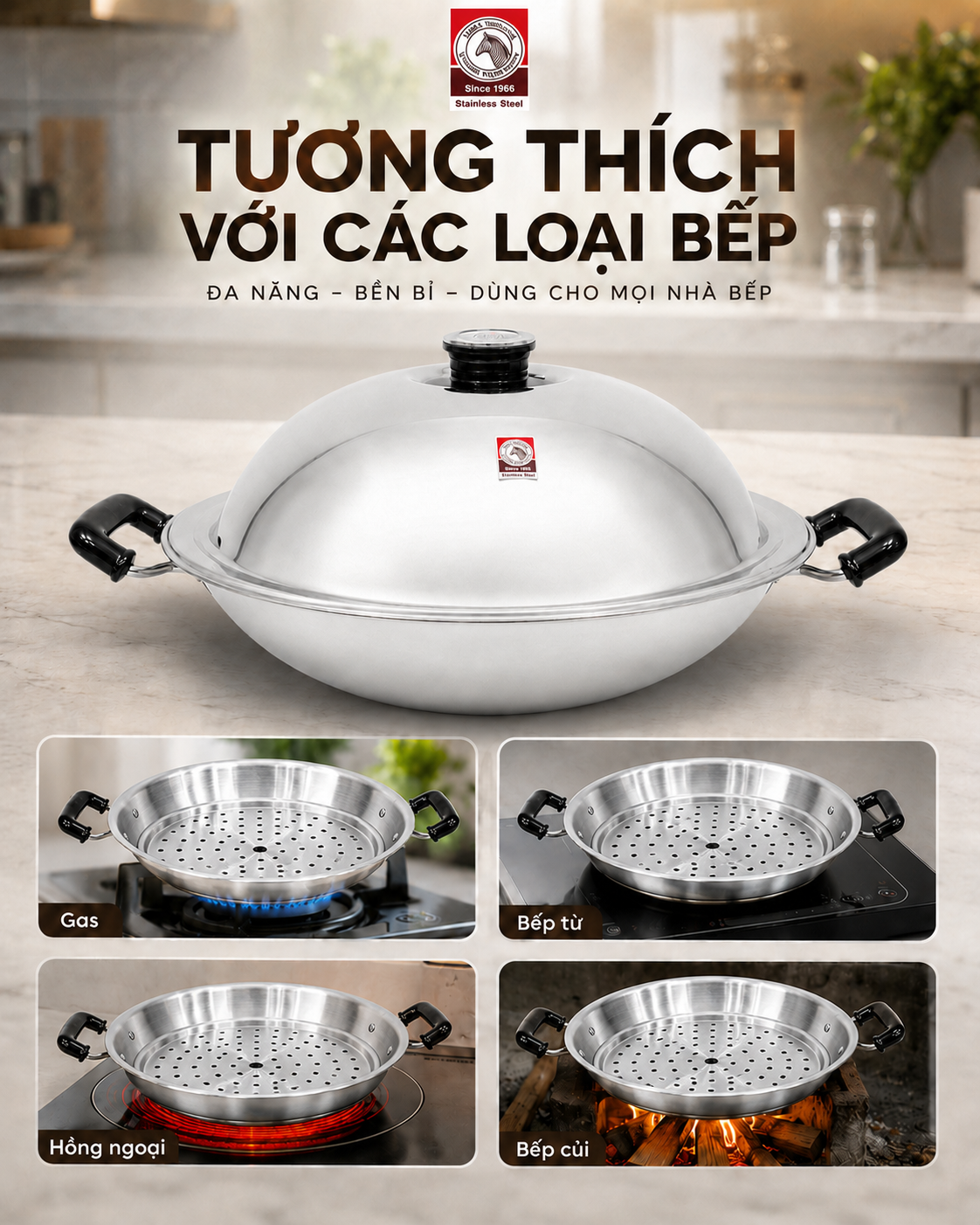 CHẢO HẤP 2 QUAI ZEBRA THÁI LAN - 5 LỚP NGUYÊN KHỐI