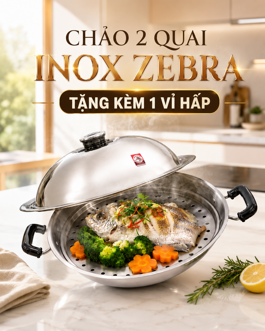CHẢO HẤP 2 QUAI ZEBRA THÁI LAN - 5 LỚP NGUYÊN KHỐI