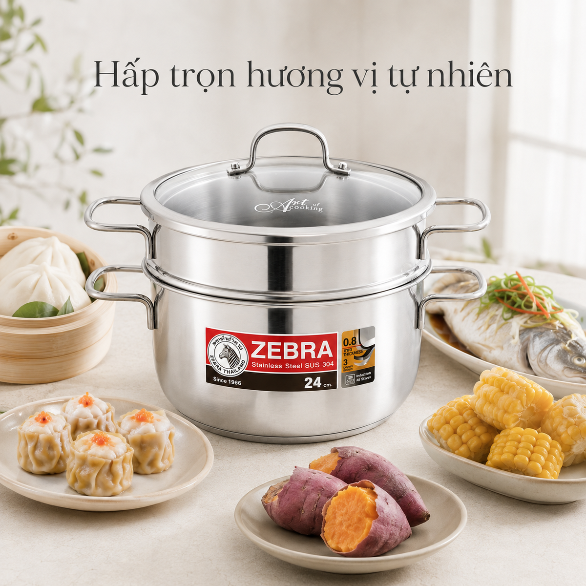 🇹🇭 Nồi xửng hấp Zebra Extreme Infinity 24cm – nắp kính 🇹🇭