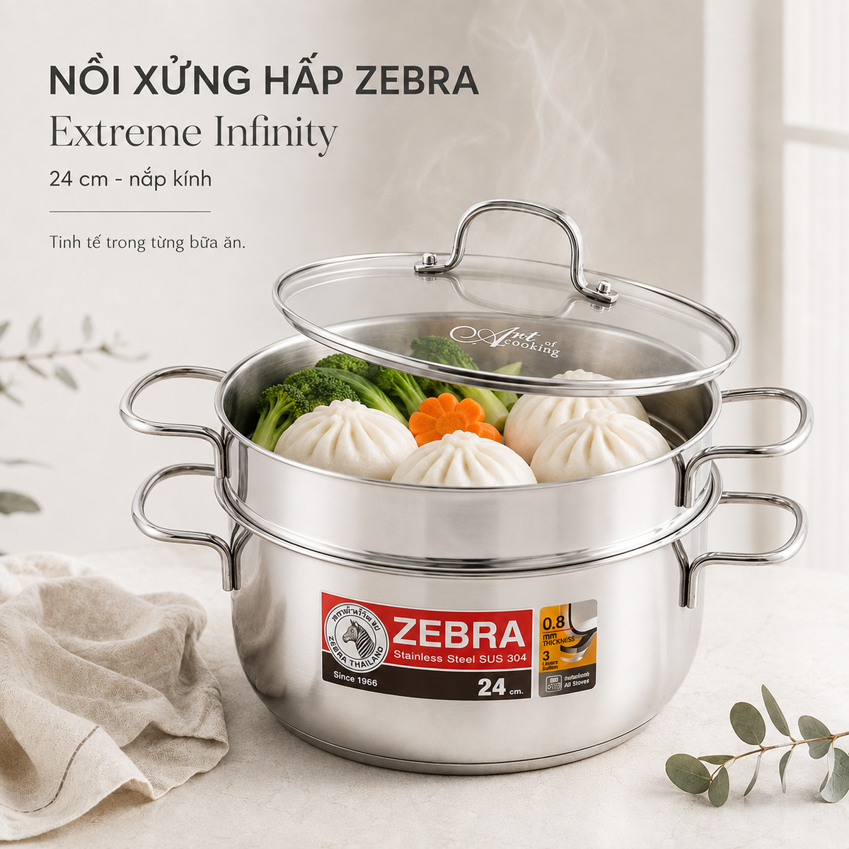 🇹🇭 Nồi xửng hấp Zebra Extreme Infinity 24cm – nắp kính 🇹🇭
