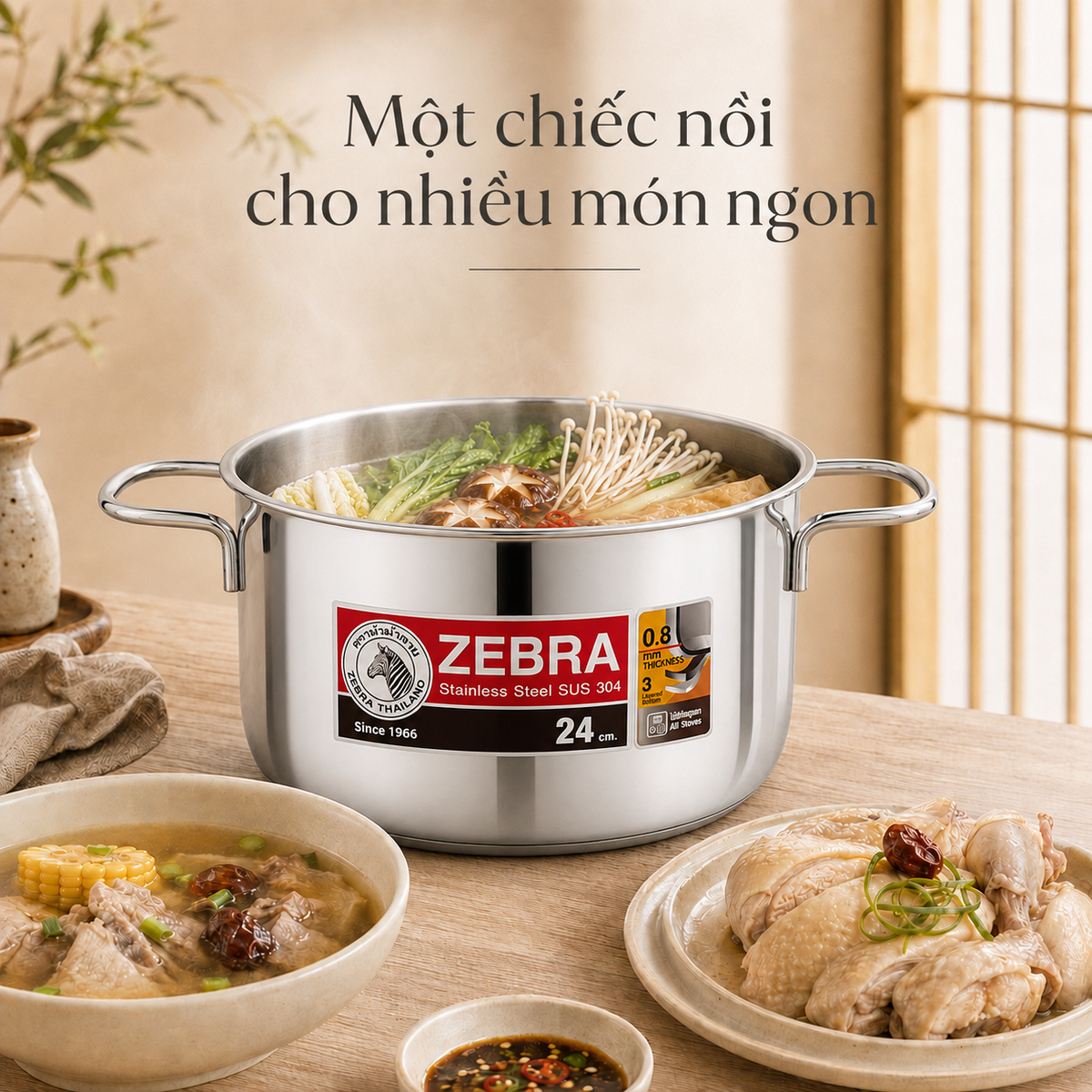 🇹🇭 Nồi xửng hấp Zebra Extreme Infinity 24cm – nắp kính 🇹🇭