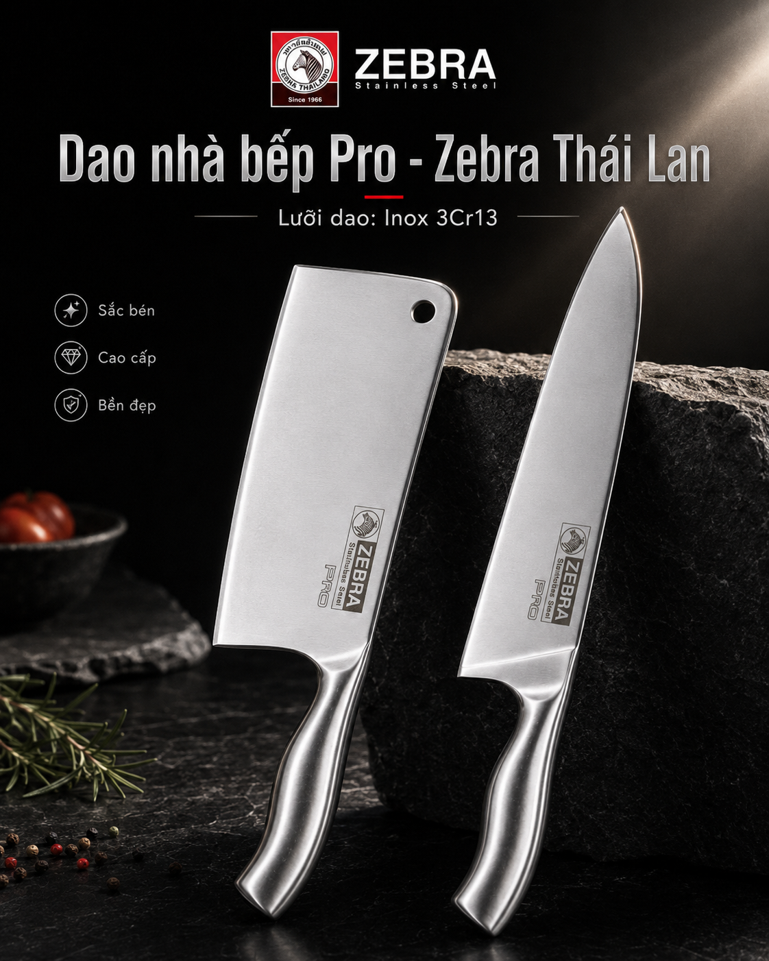 Bộ dao nhà bếp bất bại - Pro II  - Zebra Thái Lan - ltx