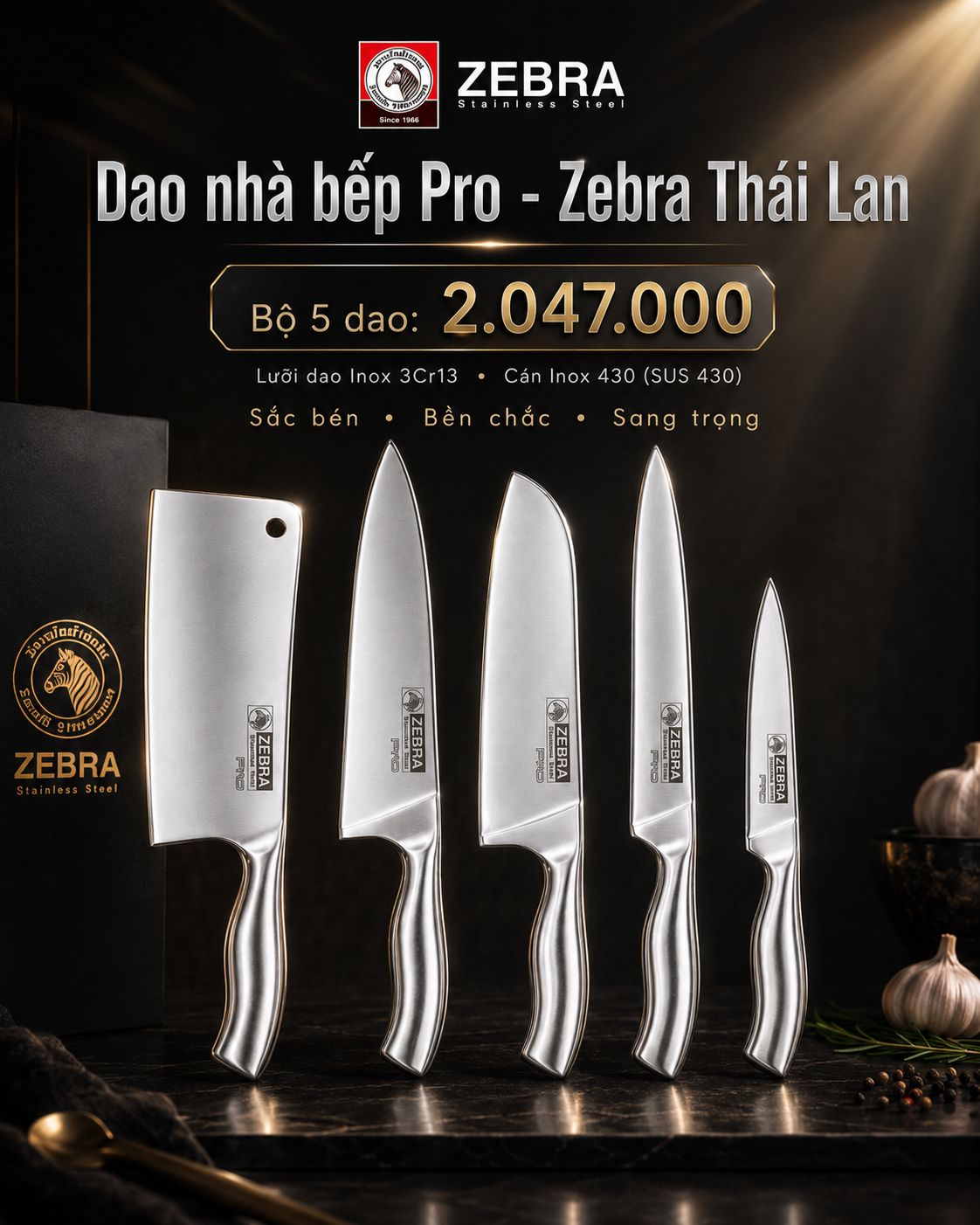 Bộ dao nhà bếp bất bại - Pro II  - Zebra Thái Lan - ltx
