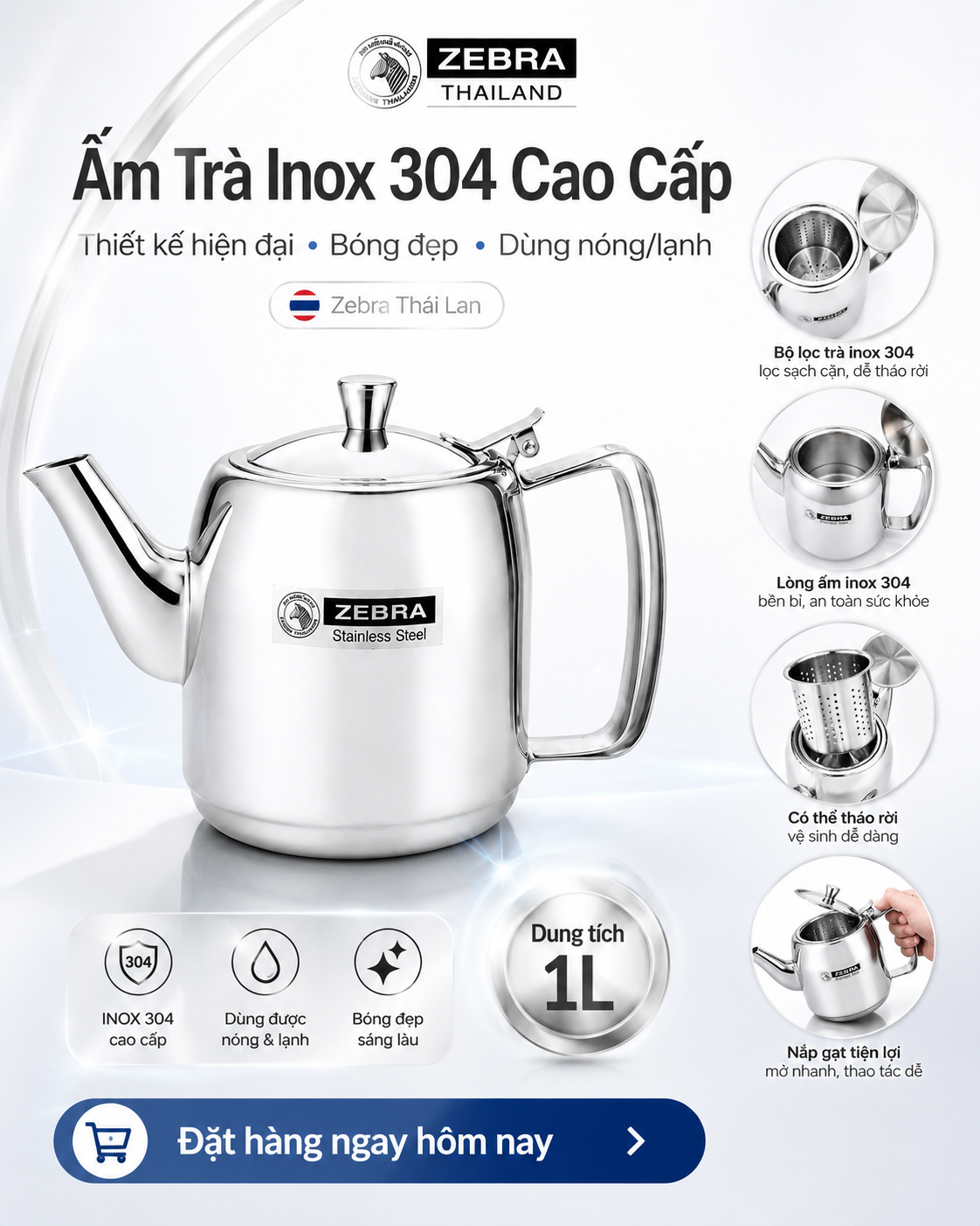 Ấm trà inox Zebra Thái Lan - ltx