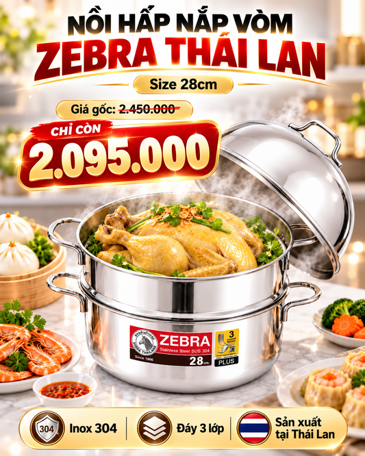 NỒI HẤP 2 TẦNG NẮP VÒM - ZEBRA THÁI LAN 🇹🇭🇹🇭🇹🇭