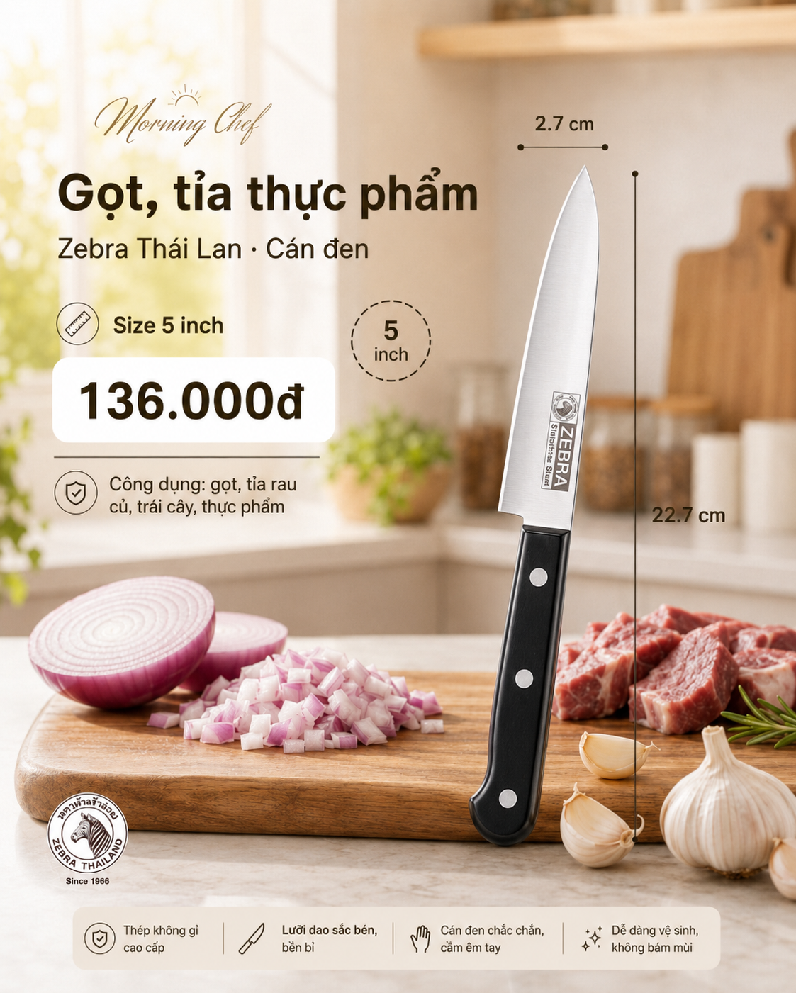 BỘ DAO ZEBRA THÁI LAN - CÁN NHỰA