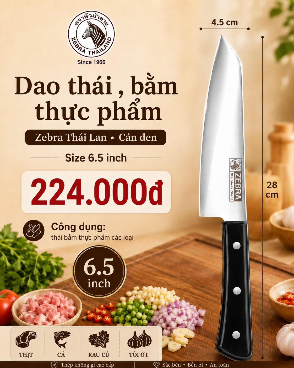 BỘ DAO ZEBRA THÁI LAN - CÁN NHỰA