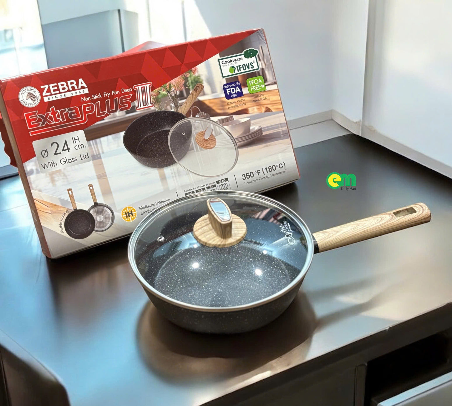 CHẢO CHỐNG DÍNH SÂU LÒNG ZEBRA - CÓ NẮP KÍNH