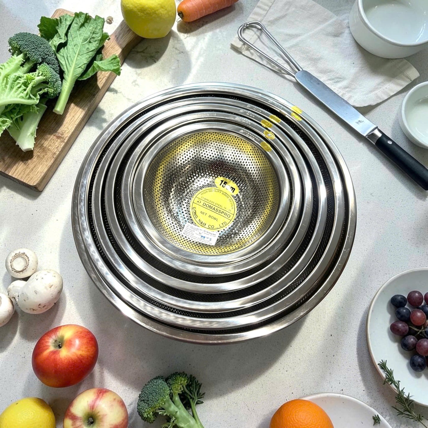 COMBO BỘ 6 RỔ INOX 304 NGUYÊN CHẤT - TEM VÀNG DONAPRO - chuẩn xuất Đức