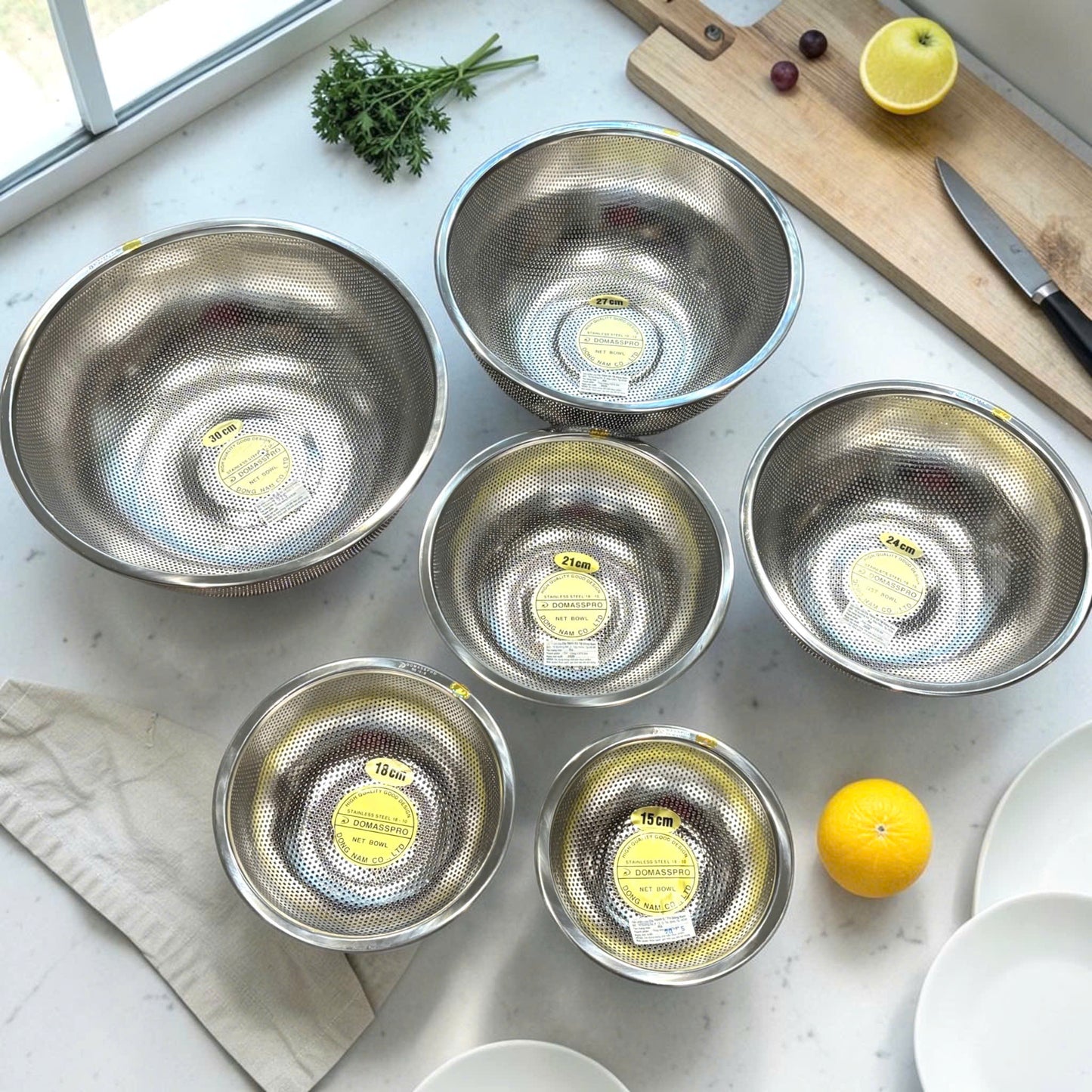 COMBO BỘ 6 RỔ INOX 304 NGUYÊN CHẤT - TEM VÀNG DONAPRO - chuẩn xuất Đức
