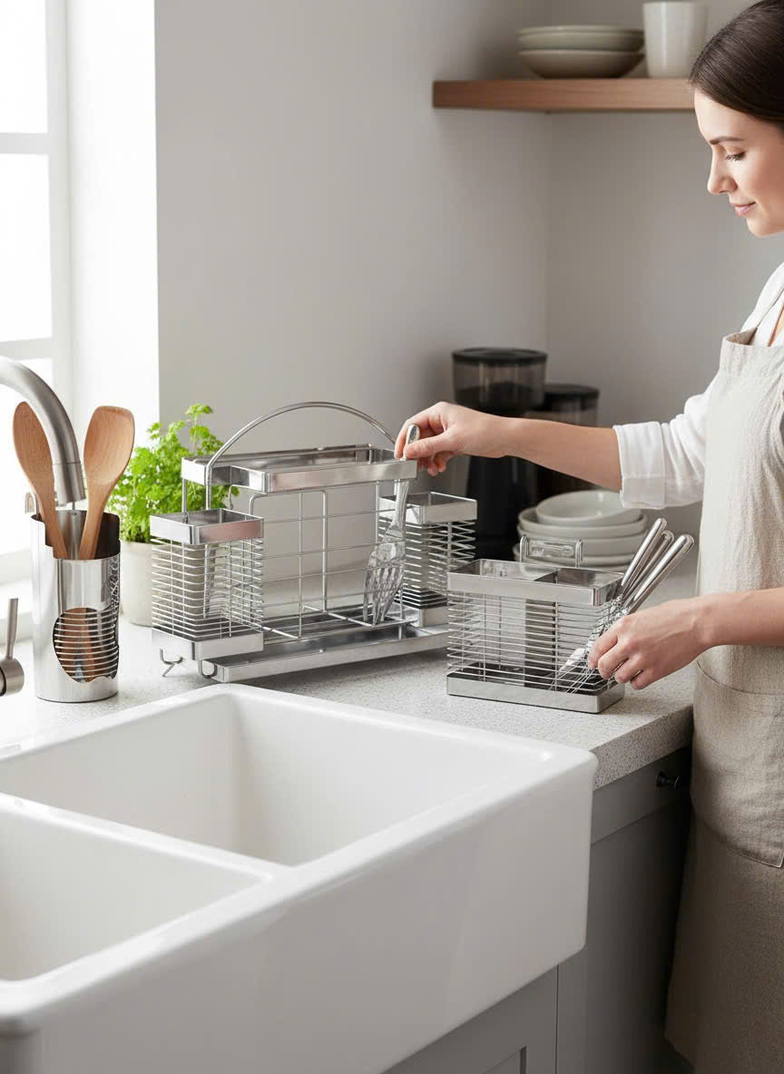 KỆ DAO THỚT INOX 304 CÓ KHAY HỨNG