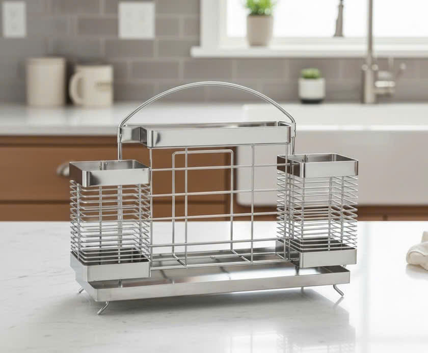 KỆ DAO THỚT INOX 304 CÓ KHAY HỨNG