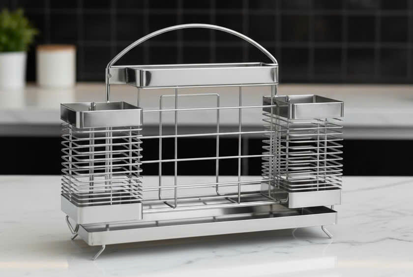 KỆ DAO THỚT INOX 304 CÓ KHAY HỨNG