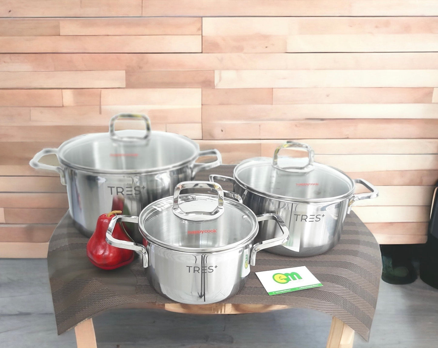 🫑 Bộ 3 nồi inox 3 lớp đáy liền Happy Cook Tres+ 🍓